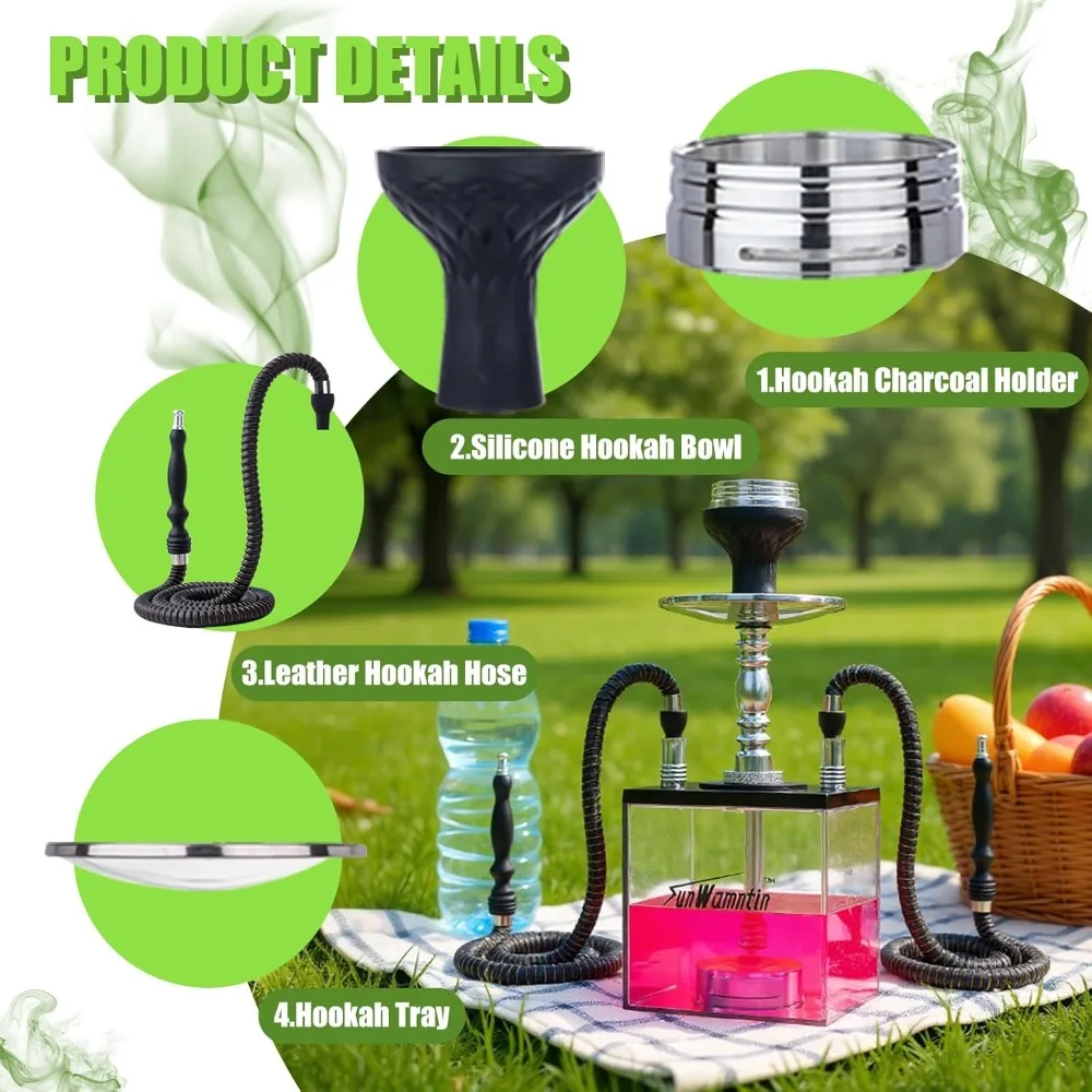 

Большой кальян с двумя шлангами — набор квадратных кальяна с все, удобная установка и чистка, дорожный кальян со светодиодной основой