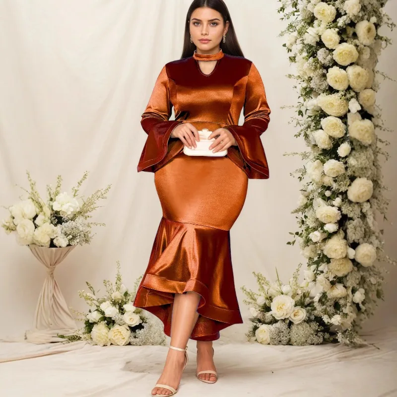 

XL-4XL Plus Size African Party Evening Dresses for Women Autumn Elegant Long Sleeve Polyester Long Dress Gowns Ankara Dress