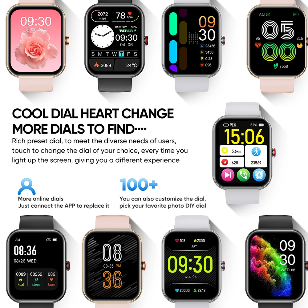 بلوتوث دعوة Smartwatch الرجال مراقبة الصحة الساعات الذكية النساء SOS مقاوم للماء صوت مساعد 1.91 بوصة الرياضة الذكية تنبيه