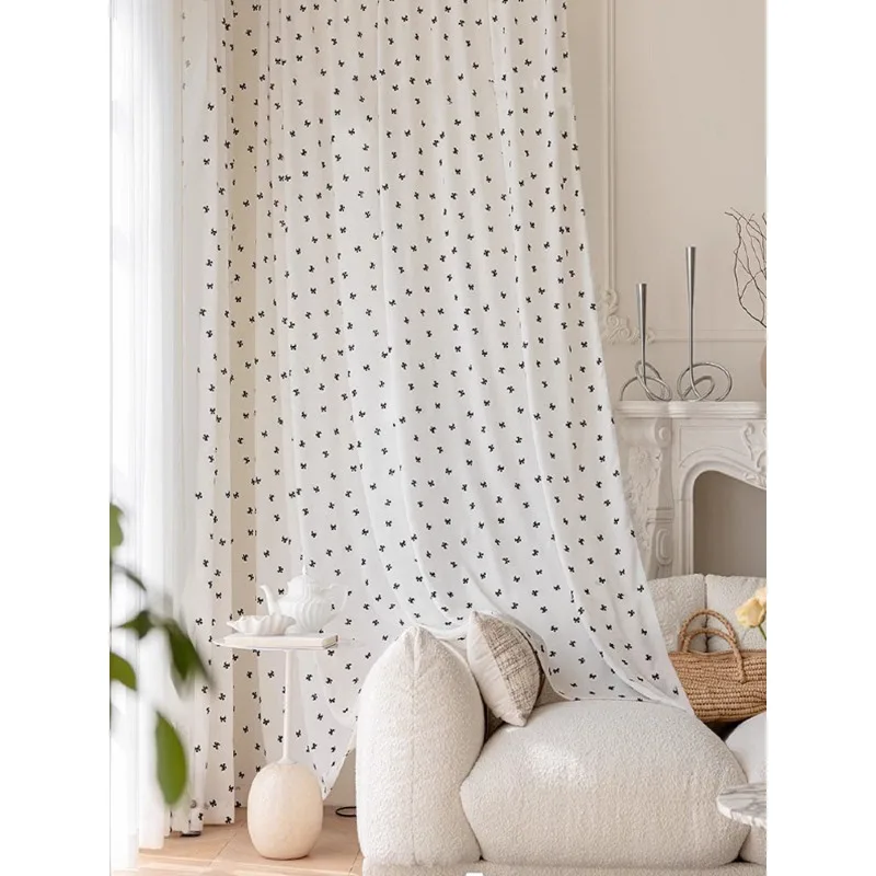 Modern and Fashionable Black Bow Print, Translucent and Non Transparent Gauze Curtains, Living Room, Bedroom, Balcony Curtains