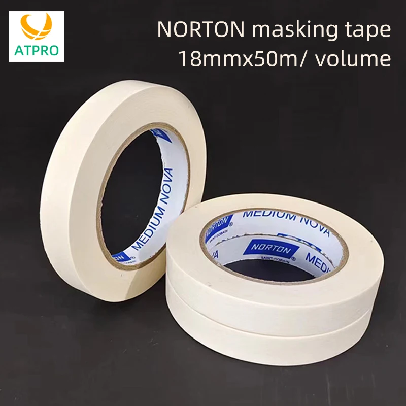 A Box Of 48 Rolls Of NORTON Paper Tape 18mm*50m Fine Paper Tape Car Spray Paint Seamless Masking Paper Resistant To High Tempera