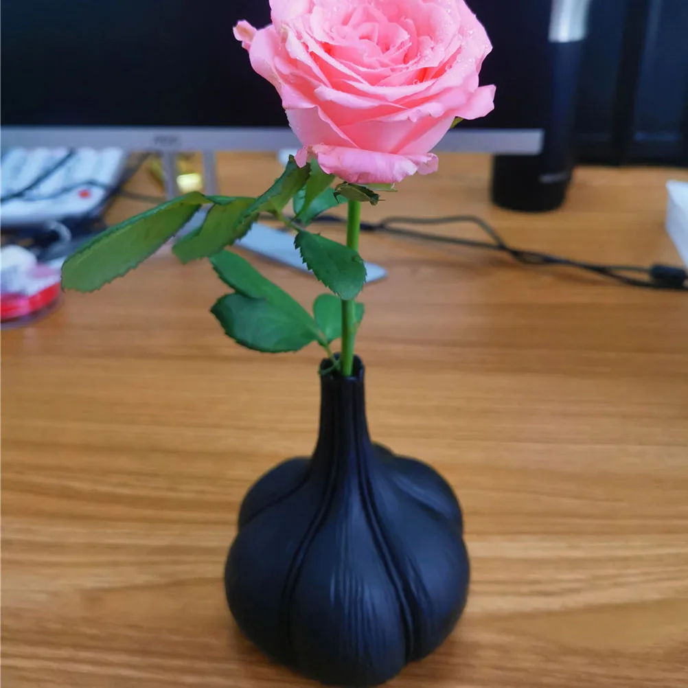 

Resin Vase Decor Black Flower Arrangement Creative Garlic Shaped Slim Design Stoneware Texture Long Branches Dried