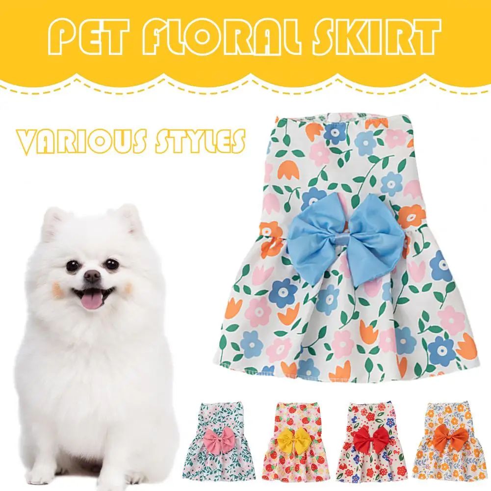 Pet Floral Dress Cute Bow Print Sleeveless Pullover Dressing-Up Streetwear Summer Small Dog Two-legged Clothes Puppy Costume