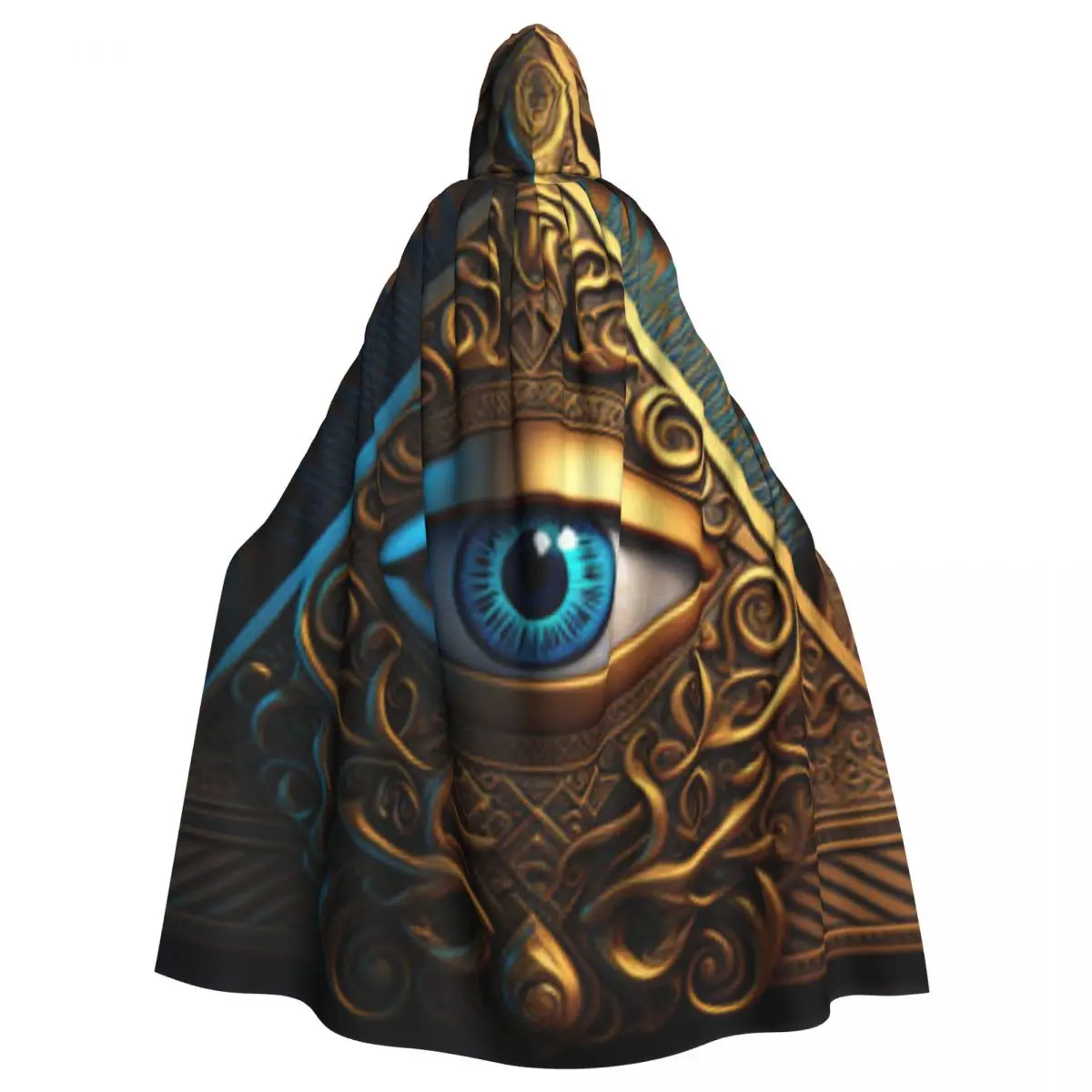 Adult Halloween Mystical Eye Of Providence Cloak Cape Hooded Medieval Costume Full Length Dress Coat