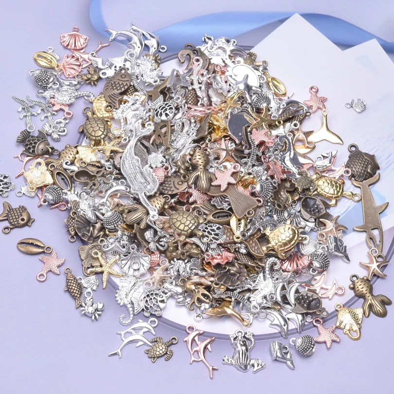 30/50/100pcs Random Mix Sea Ocean  Series Alloy Pendant Charms For Jewelry Making Handmade Necklace Bracelets Craft Materials