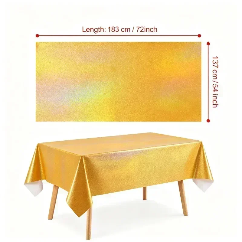 1/3/5Pcs Disposable Rectangular Holographic Gold Star Print Tablecloth 137×183cm/54×72In, Waterproof Plastic Banquet Table Cover
