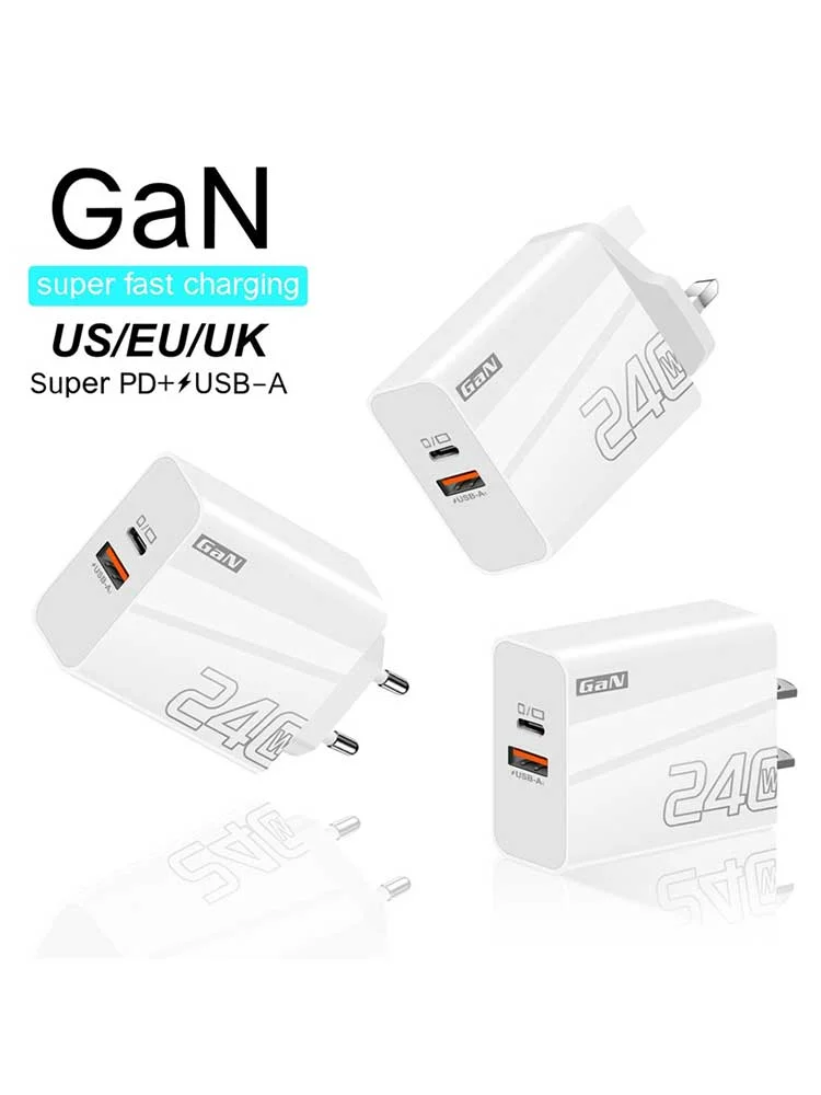 Ładowarka USB PD 240W z 2 portami, superszybka, wtyczka EU/US/UK, ultra szybkie ładowanie, ładowarka ścienna typu C do iPhone'a, Huawei, telefonów Xiaomi. — zdjęcie produktu 7