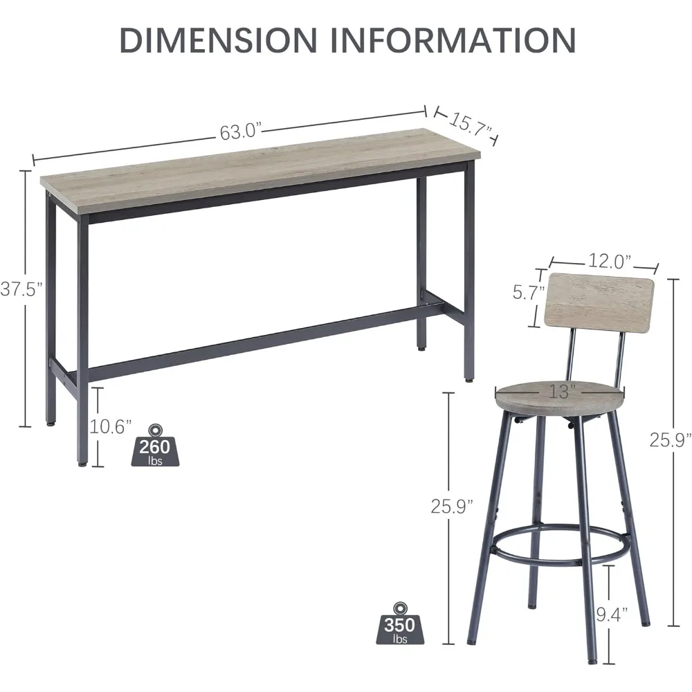 طقم طاولة وكراسي طويلة مكون من 4 قطع، طقم طاولة طعام بارتفاع منضدة صناعية مع طاولة بار أريكة و3 مقاعد منجدة