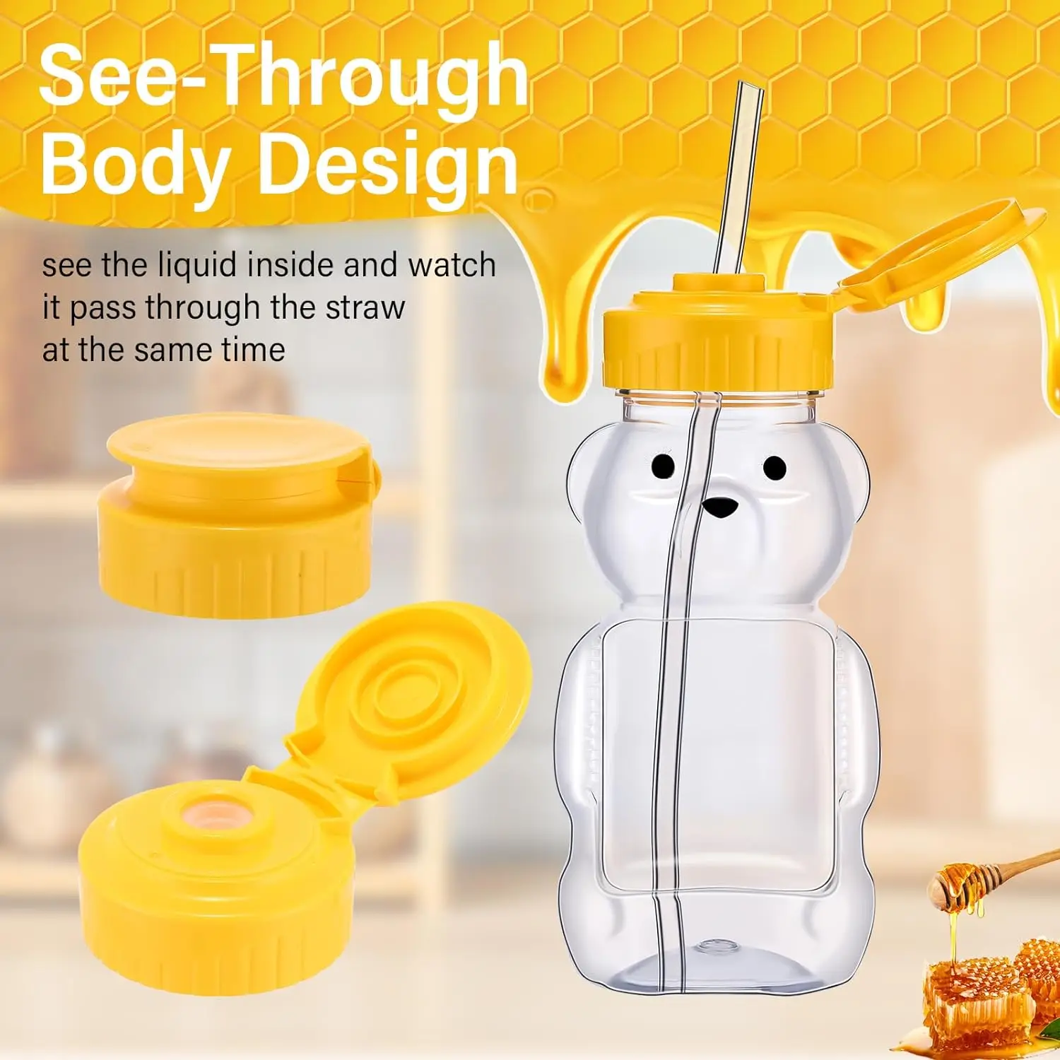 8oz Plastic Bear Honey Bottle Jars, Honey Squeeze Bottle Empty with Flip-top Lid for Storing and Dispensing