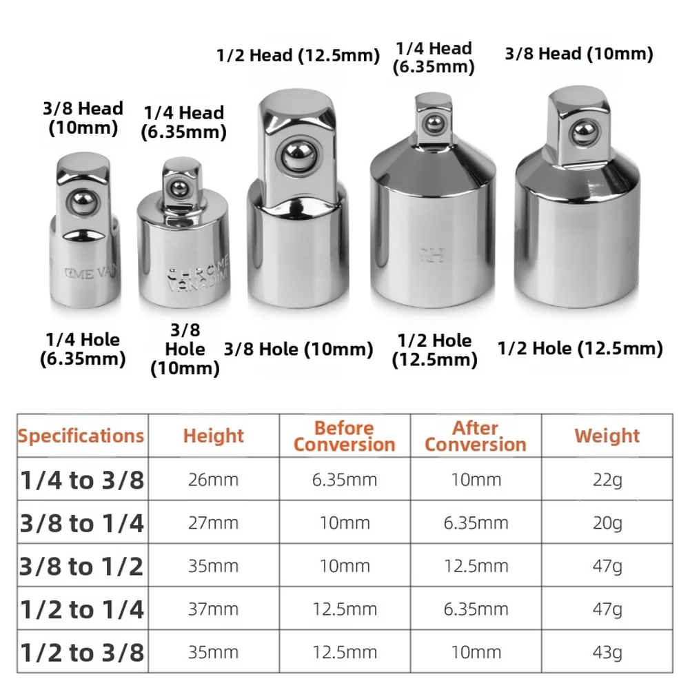 Sleeve Connector Ratchet Extension Bar Adapter Chrome Vanadium Steel for 1/4 3/8 1/2 Inch Socket Compatibility