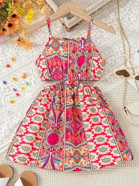 HWMFSNHFZ Vitality Printed Girls' Dress - Summer Casual Style, Perfect for Daily Outing 2