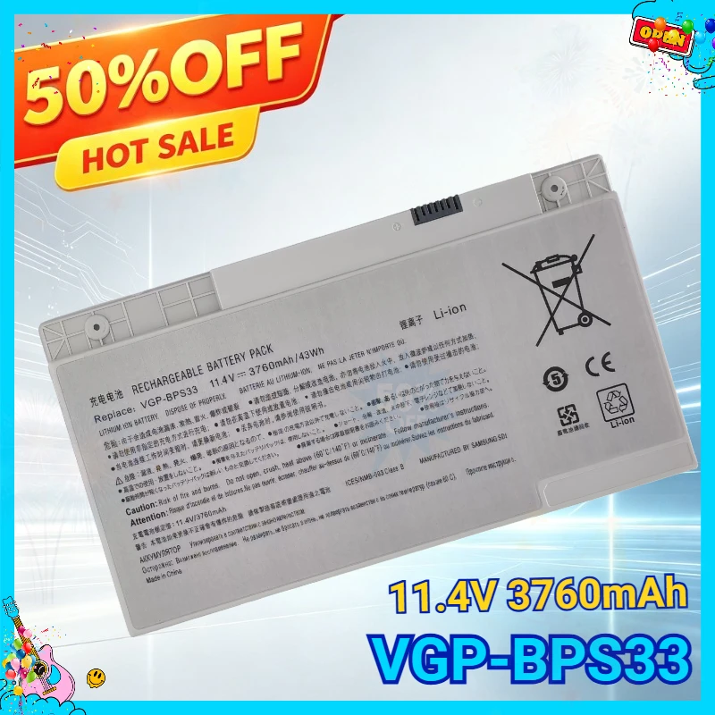 VGP-BPS33 11.4V 3760mAh New Laptop Battery for SONY VAIO SVT1511M1E SVT-14 SVT-15 T14 T15 BPS33 Touchscreen Ultrabooks