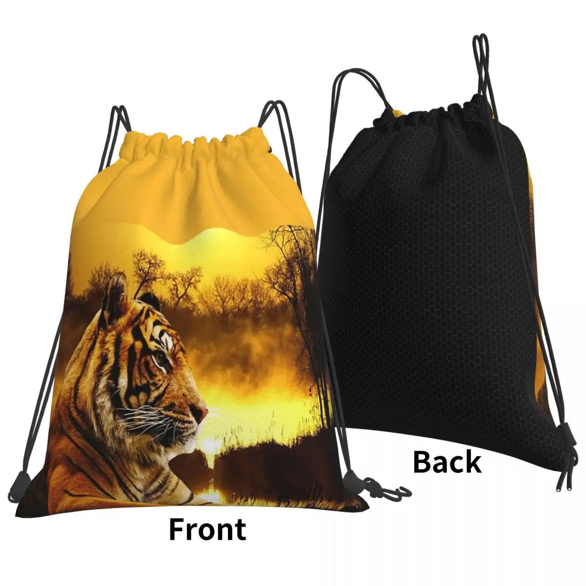 Tiger And Sunset Backpacks Fashion Drawstring Bags Shoes Bag Book Bags for Man Woman Students
