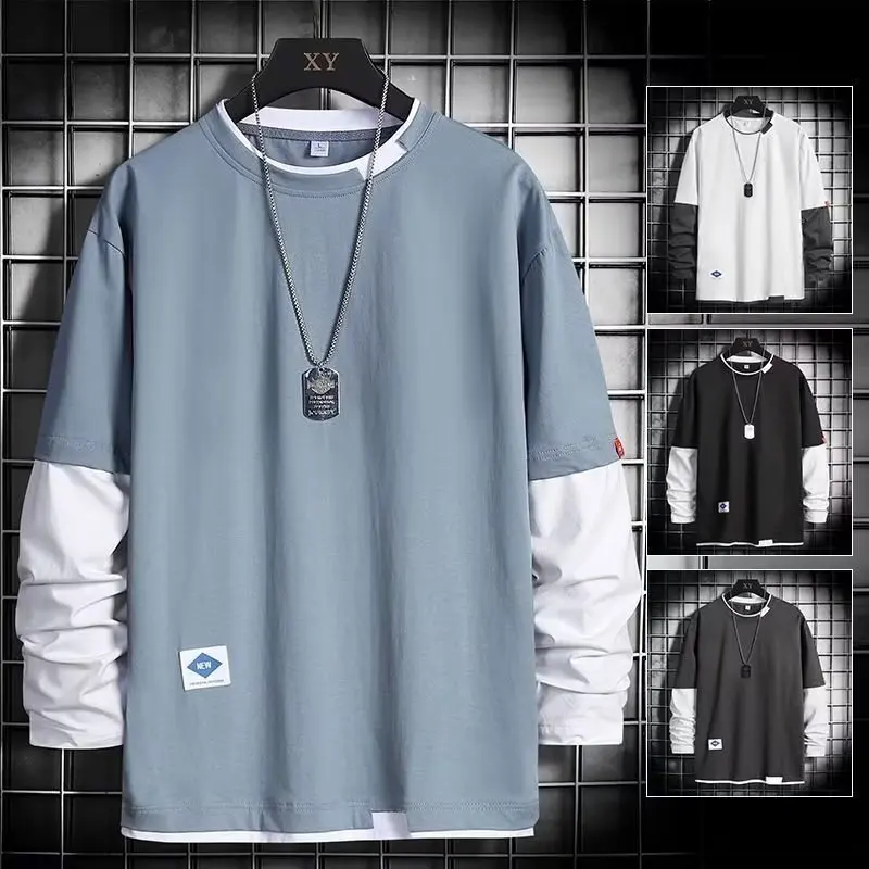 Long Sleeve Men's Hoodie T-Shirt  Autumn Season New Style Inner Wear Base Layer Shirt for Students Youth Fashion Trend