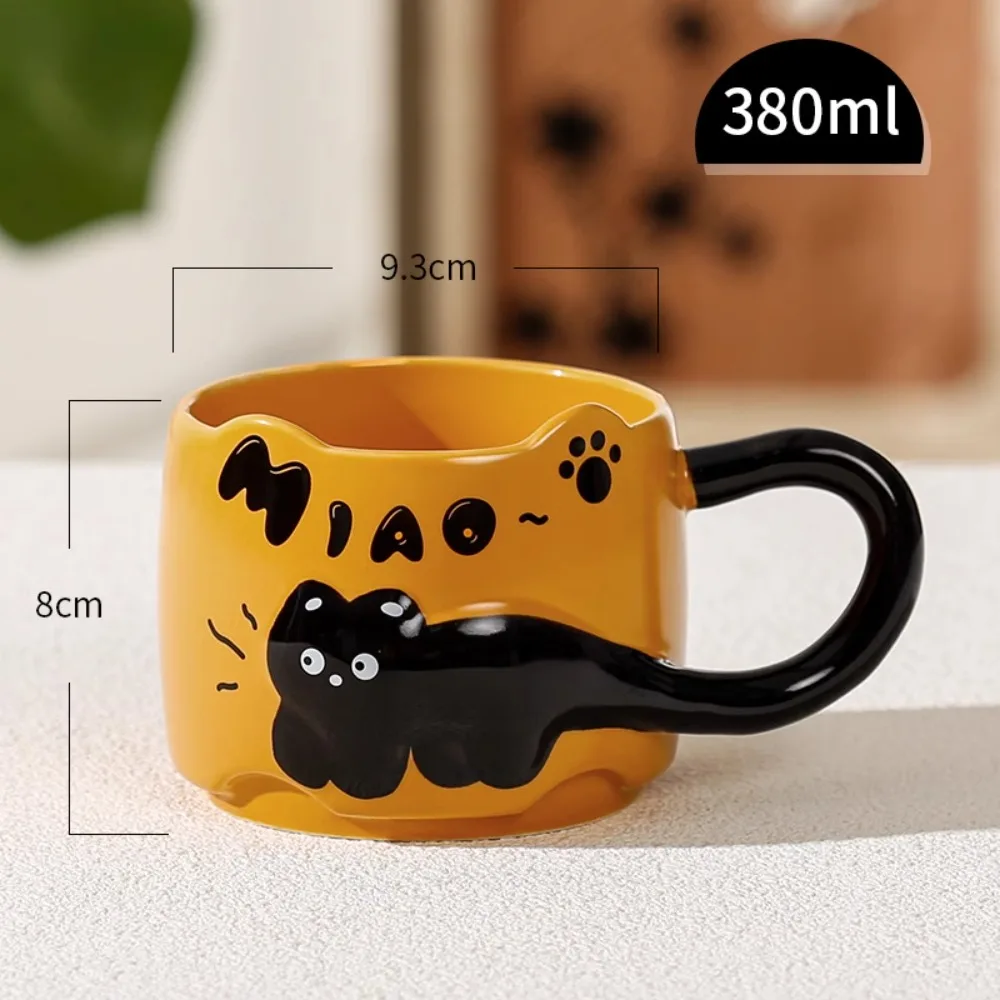 Vintage Cat Ceramic Breakfast Cup, 380ml Stacked Mug Cute Dormitory Coffee Home Drinking Cup Birthday Gift Drinkware