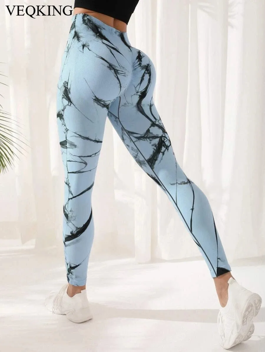 Tie Dye Sports Atmungsaktive Fitnesshose für Damen, hohe Taille, Hüftstraffung, schnell trocknend, Laufen, Fitness, Yogahose