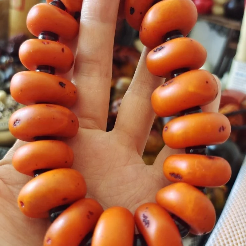 Russian vintage amber orange peel waxed matte scented irregular-shaped , raw stone bracelet for men and women, barrel be