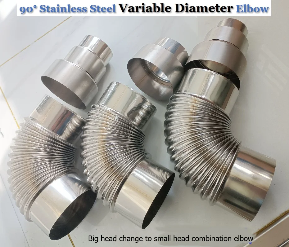 90 ° Thread Variable Diameter Elbow 0.4mm Ultra-thin Stainless Steel Pipe Joint for Water Heater Kitchen Exhaust Connection