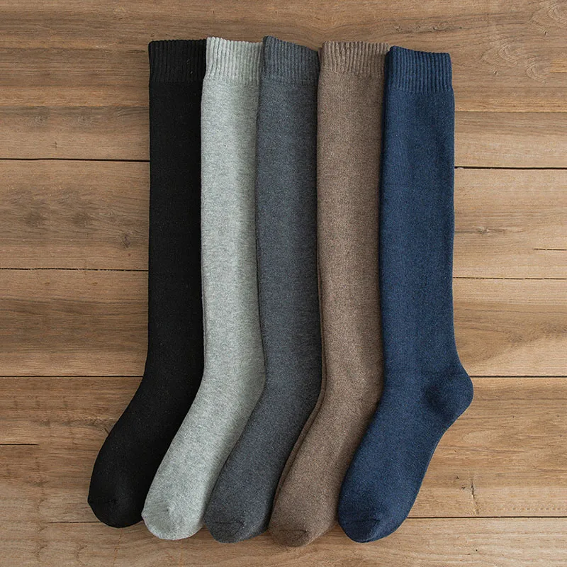 Chaussettes hautes bouclées pour hommes avec isolation épaisse et en peluche, chaussettes confortables et résistantes à l'usure, chaussettes de mollet, automne et hiver, 1 paire