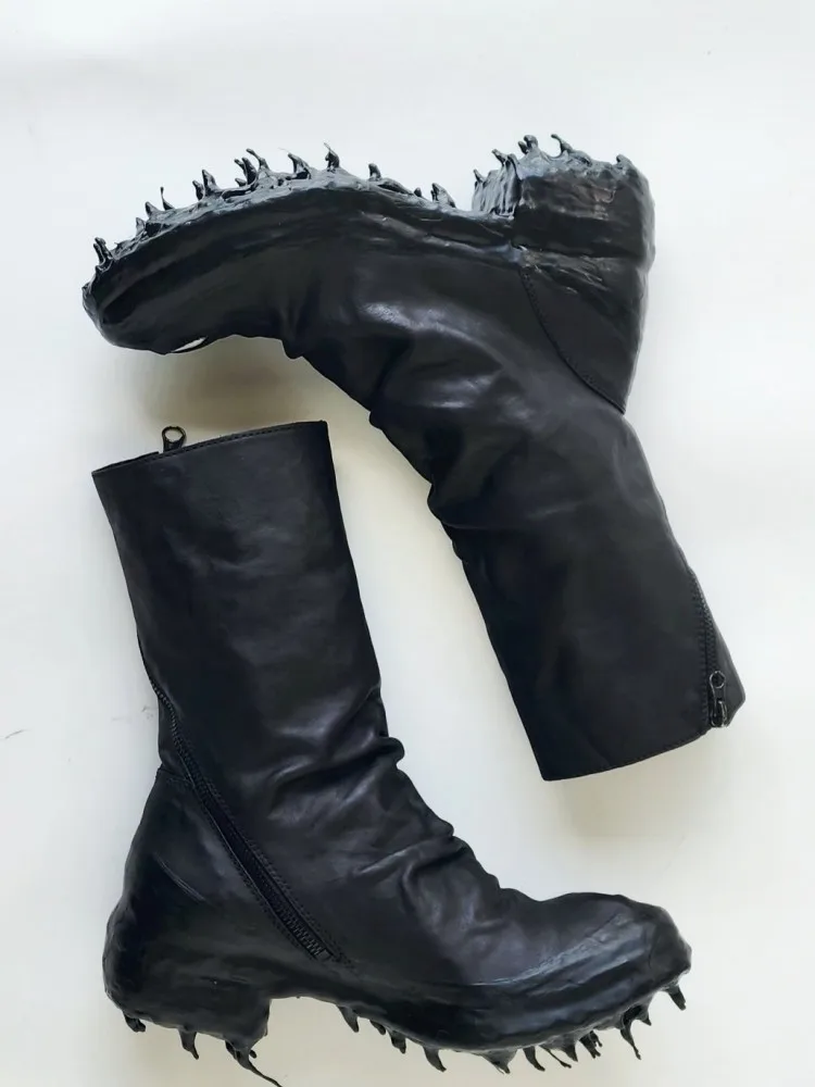 Concise Fashion Male Genuine Leather Height Increasing Comfortable Boots Solid Color Horsehide Round Toe Zipper High Top Shoes