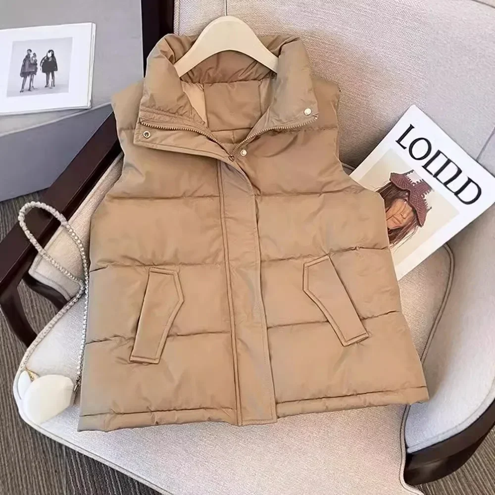 2025 New Style Women's Cotton-Padded Jacket Stand Collar Shoulder Vest Lightweight Warm Korean Version Loose Fit Parkas