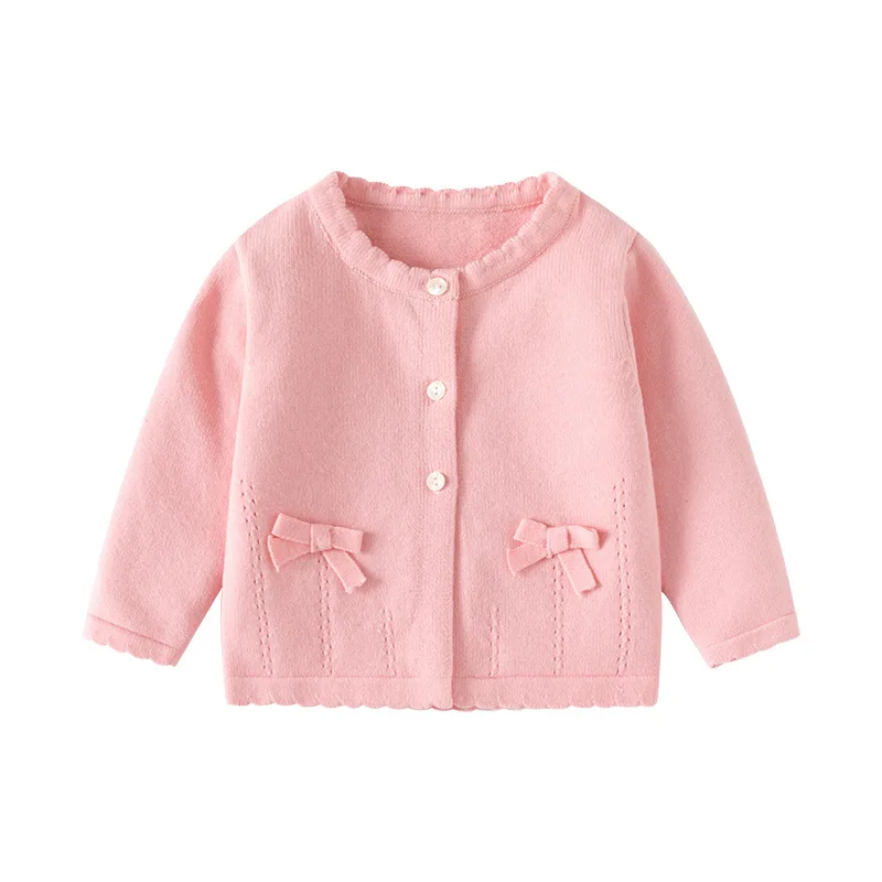 UNITIM Autumn Baby Girls Cardigan Knitted Cotton Solid Sweet Knotbow Soft Toddler Girls Coat 1-5 Years Kids Girls Sweaters