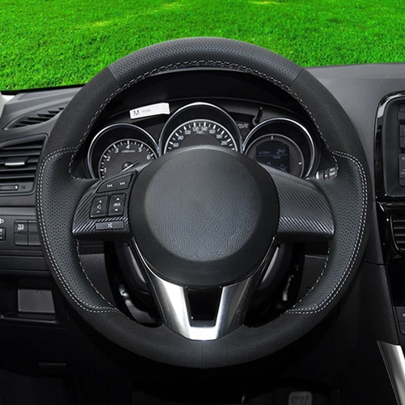 

Чехол для руля из искусственной кожи, черный цвет, для Mazda чехол рулевого колеса автомобиля CX5, Atenza, новинка 2014, Mazda 3 CX-5 2016