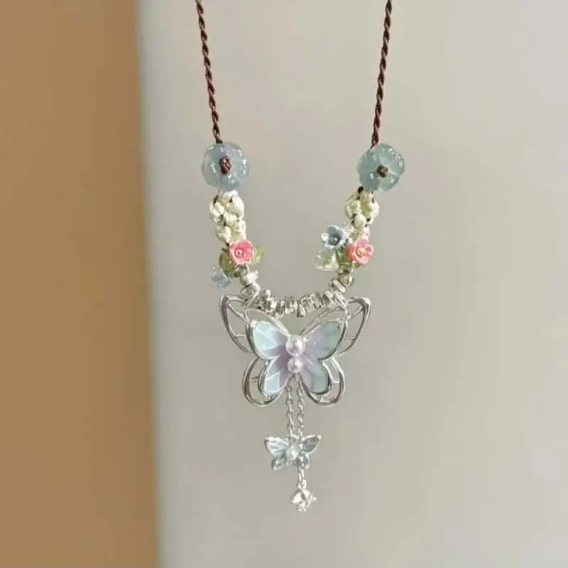 Butterfly Dream Series Green Water Droplet Pendant Butterfly Flower Necklace Wedding Party Jewelry Gifts