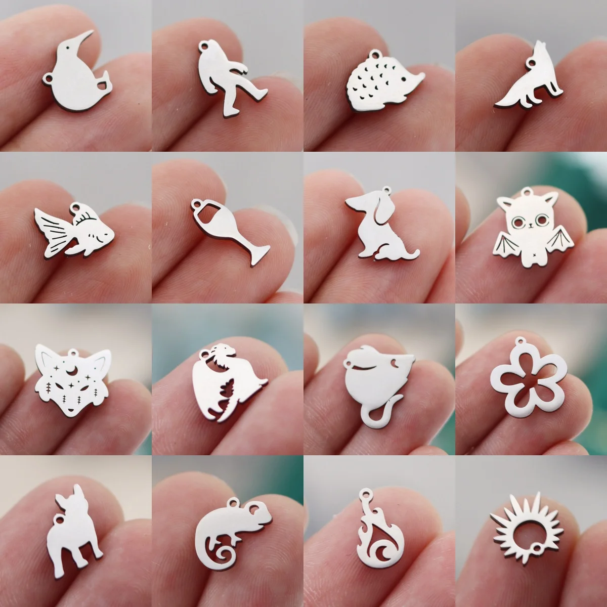 3Pcs Mini diy Bracelets Charms Cute Animal Dog Cat Sun Fire Stainless Steel Pendant Fit Jewelry Making Craft Handmade Accessorie