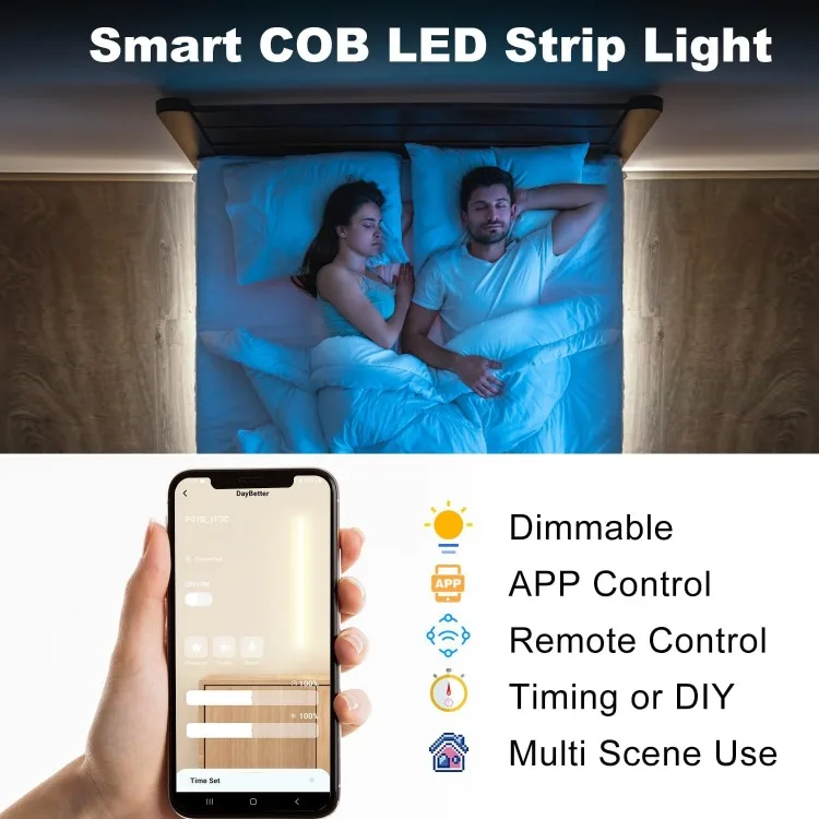 Smart COB LED Strip Light, 32.8 ft/10 m 3200 LEDs Bright Daylight White LED Light Strips with Remote and App, 6500 K Dimmable