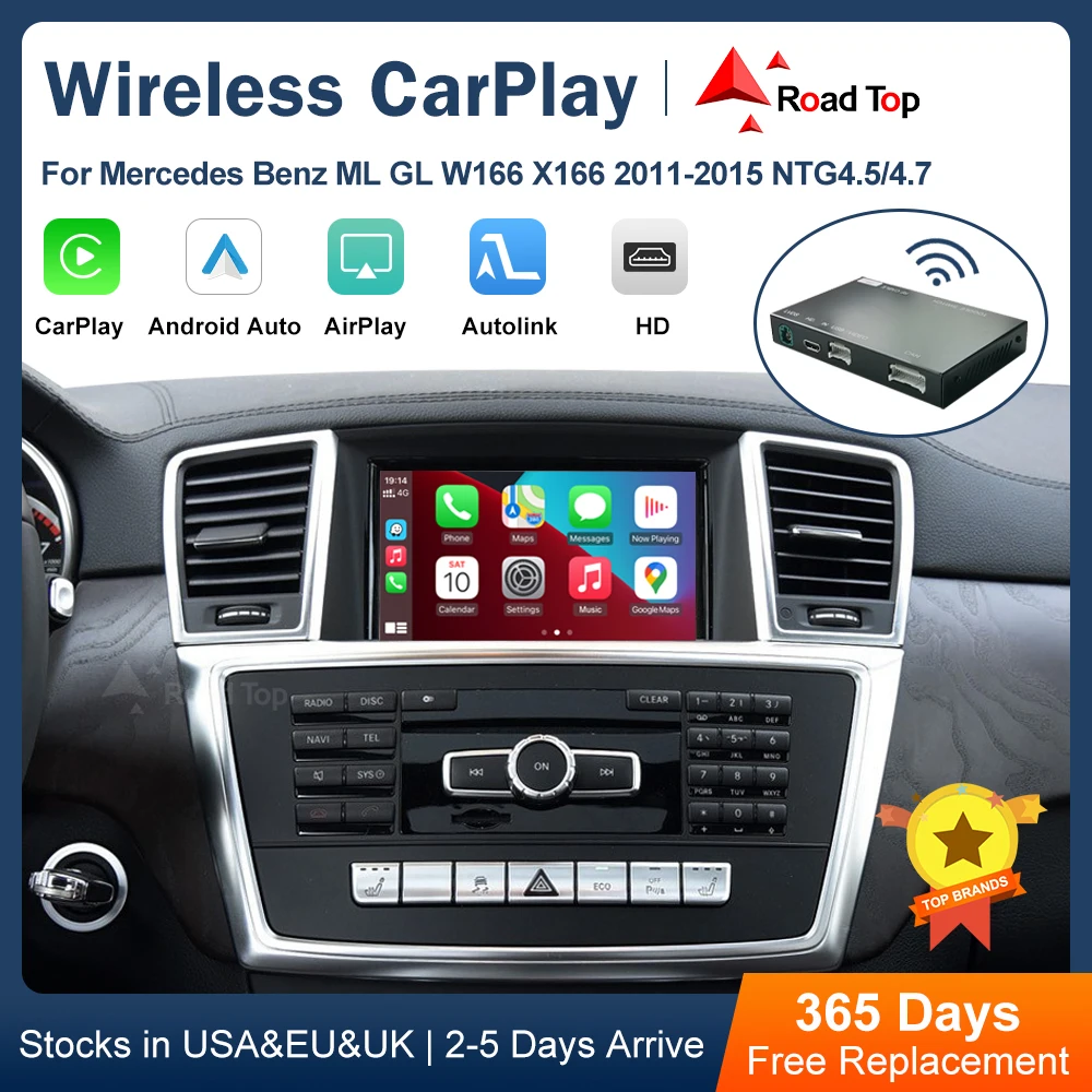 Road Top Wireless CarPlay Android Auto for Mercedes Benz ML GL W166 X166 2012-2015, with Mirror Link AirPlay Car Play Functions