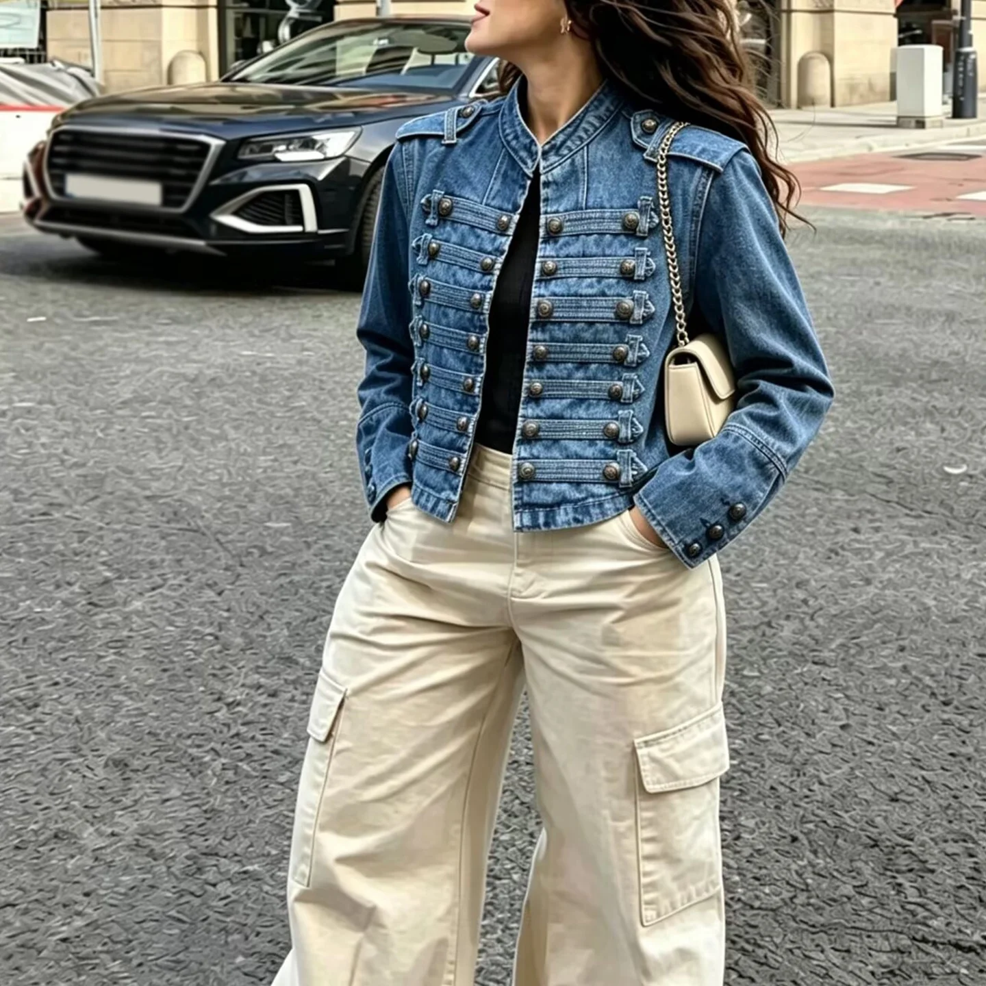Fashionable Retro Button Decorated Denim Jacket Women's Standard Fit Short Outerwear Versatile Stylish Individual Summer 2026