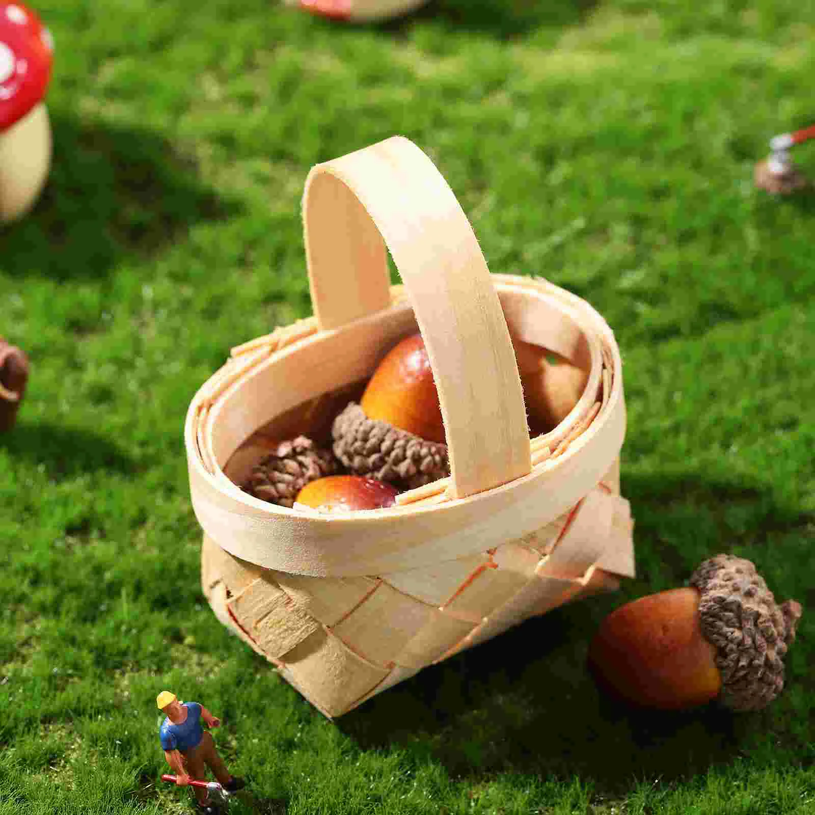 12 Pcs Woven Basket Mini Wicker Holder Hamper Wood Baskets Wooden for Party Favors Tiny