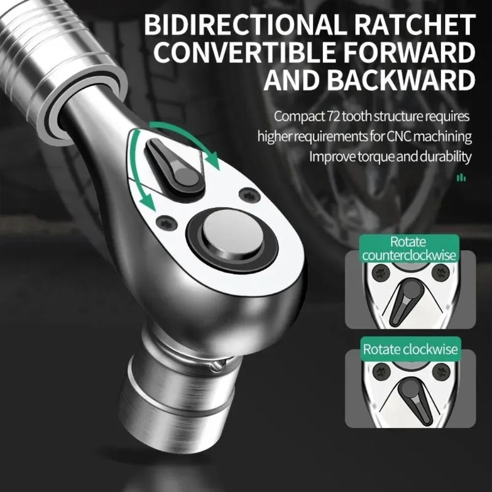 Drive Socket Ratchet Wrench with 14 Inch Extendable Handle 72 Tooth Ratchet and Quick Release for Precise Work in Tight Spaces