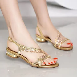 High-grade Rhinestones Fashion New Women's Summer Young Sandals Thick Heel Leisure Flat Bottomed Beach sandals