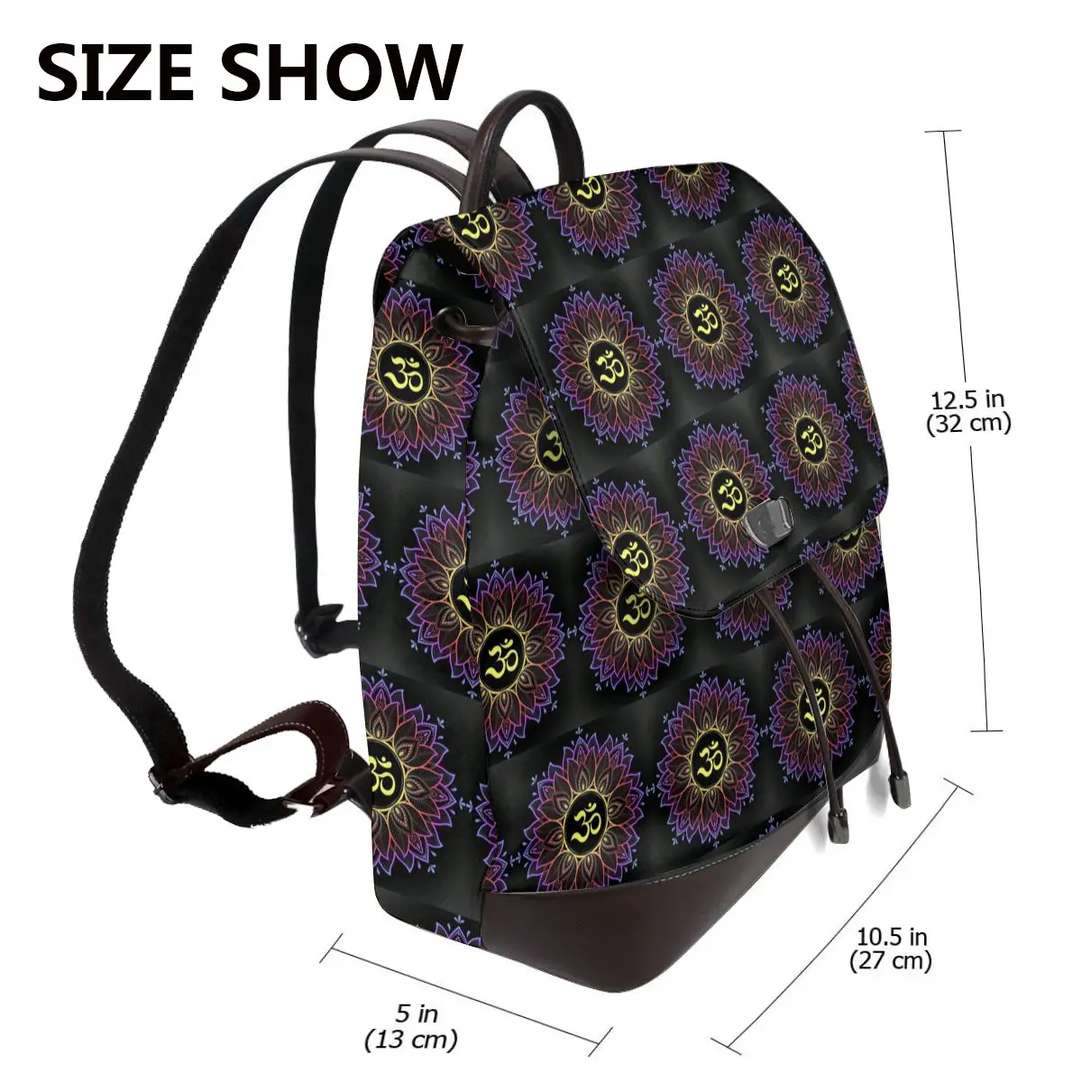 Gold Golden Mandala Om Yoga Aum Ohm Henna Bookbag School Student Bags Hiking Travel Daypack for Women Fashion Derma Backpack