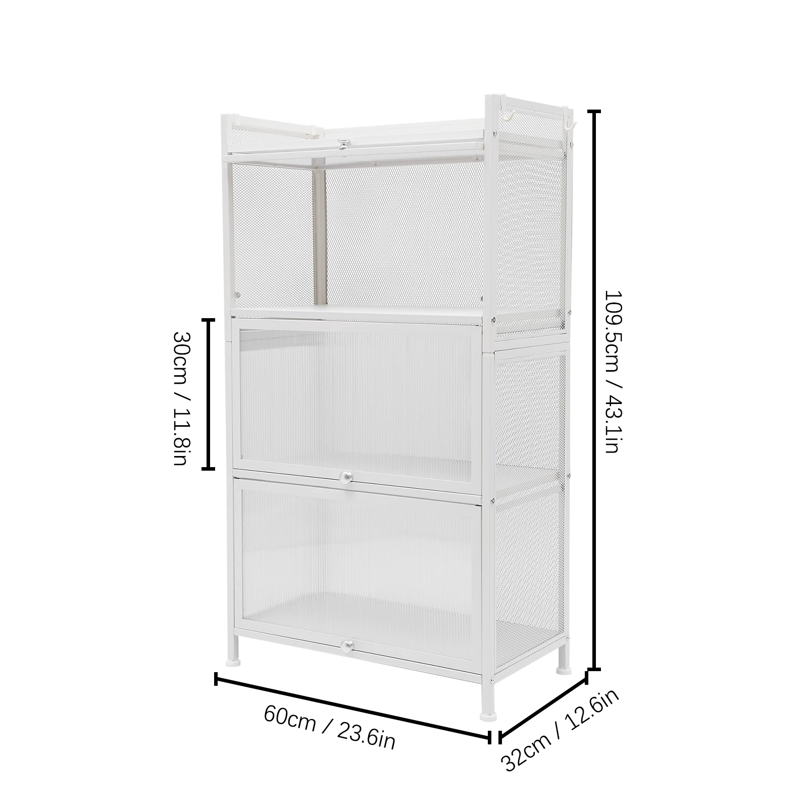 4 Tier Storage Cabinet w/ Doors & 4 Hooks for Office, Dining Room, Living Room(White/Black)