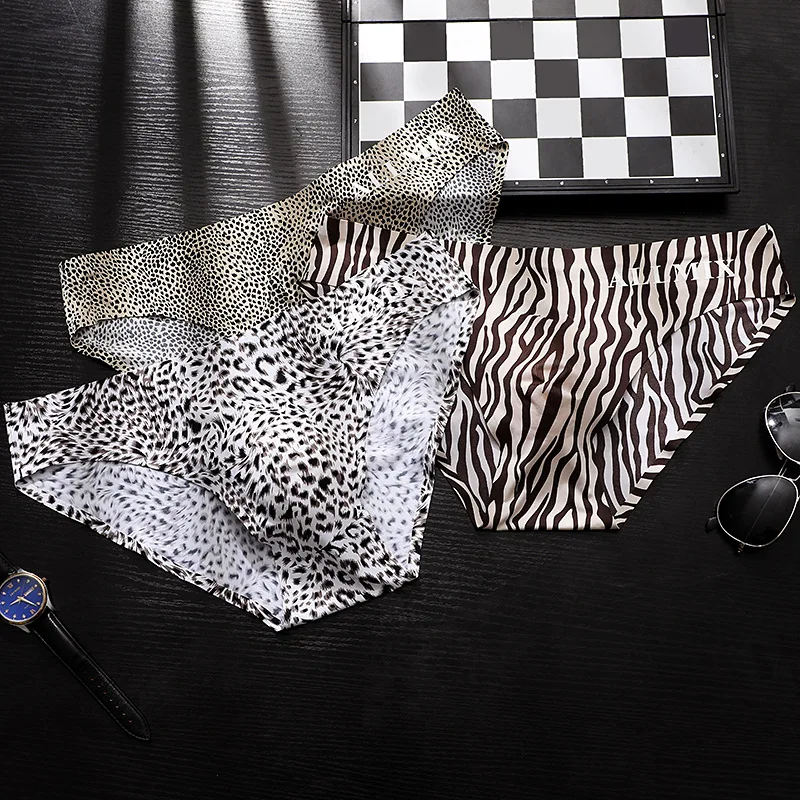 

Мужское нижнее белье SP & CITY с леопардовым принтом из ледяного шелка, летние тонкие дышащие Бесшовные брифы с низкой талией без следов