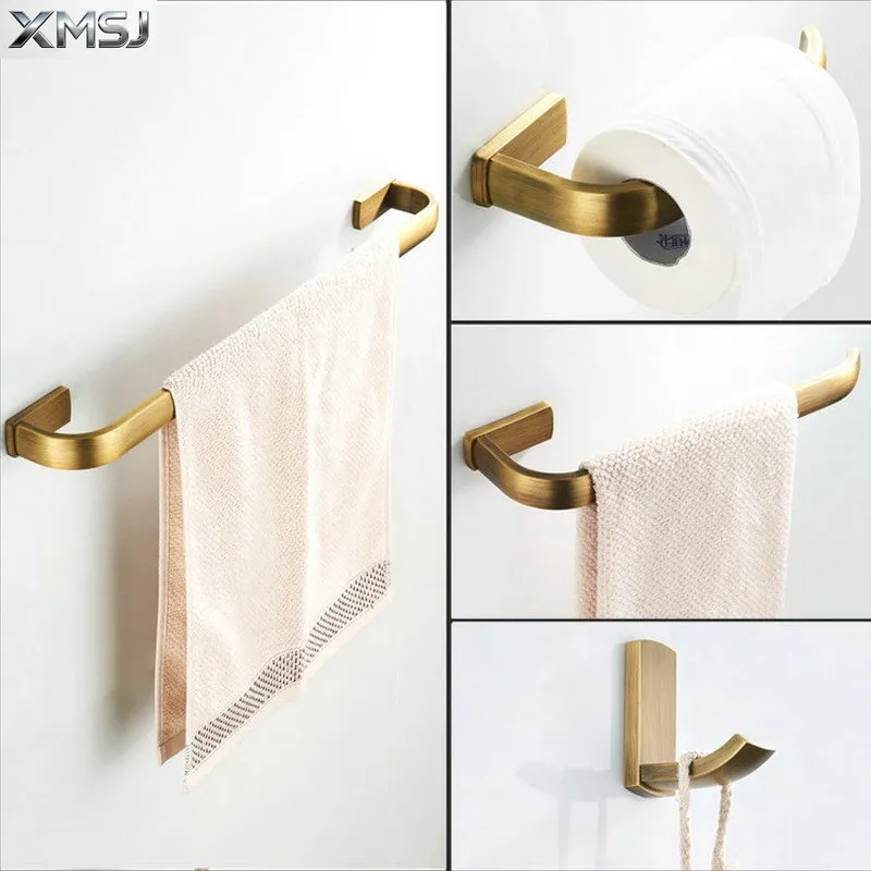 

Antique Brass Square Bathroom Accessories Set Bath Hardware Wall Mounted Towel Bar Toilet Paper Holder Robe Hook