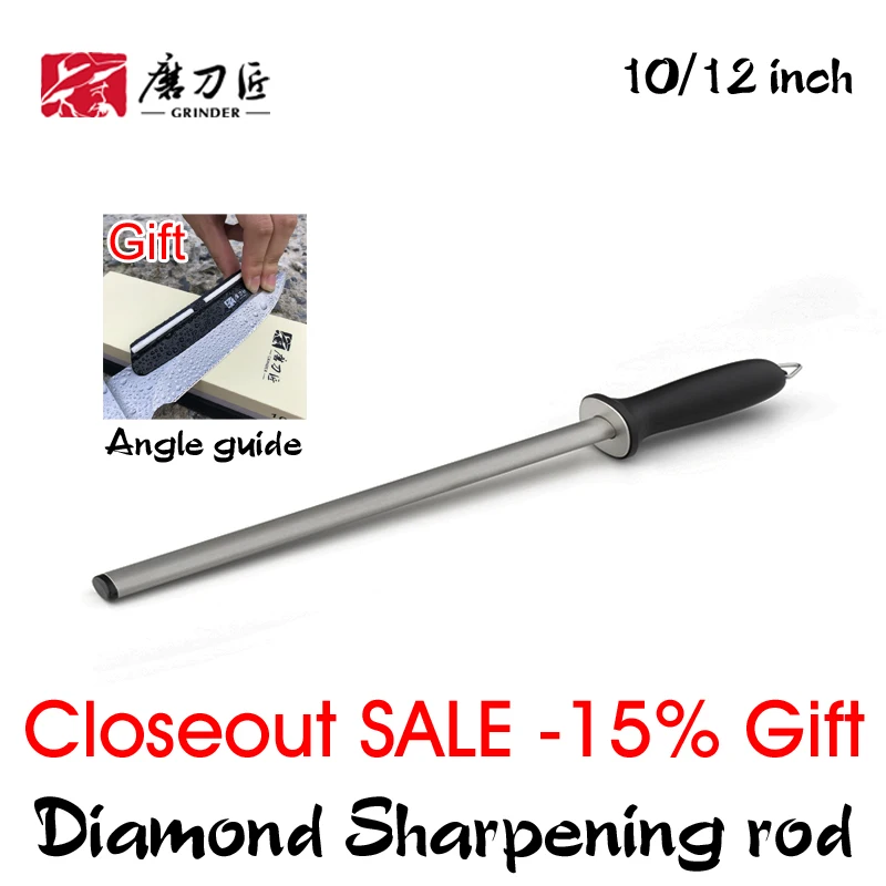 Sale-15%Gift TAIDEA 10/12inch Knife Diamond Sharpening rod Angle guide steel Kitchen sharpening system Sharpening stone