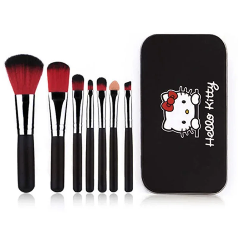 Kawaii Hello Kittys Makeup Brush Set of 7 Makeup Brushes Iron Box Style Cartoon Beauty Tools Girl Birthday Present