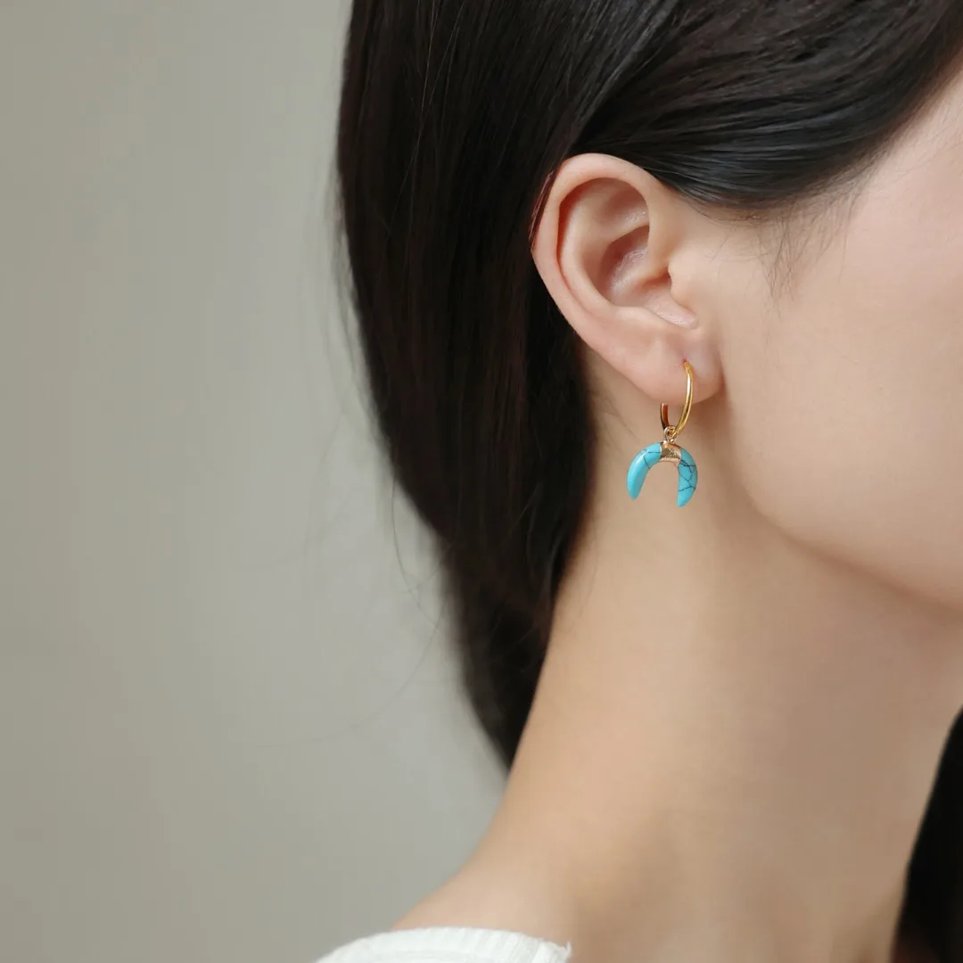 Vintage Bohemian Turquoise Stone Golden Hoop Earrings For Women Girl New Delicate Trend Jewelry Gift