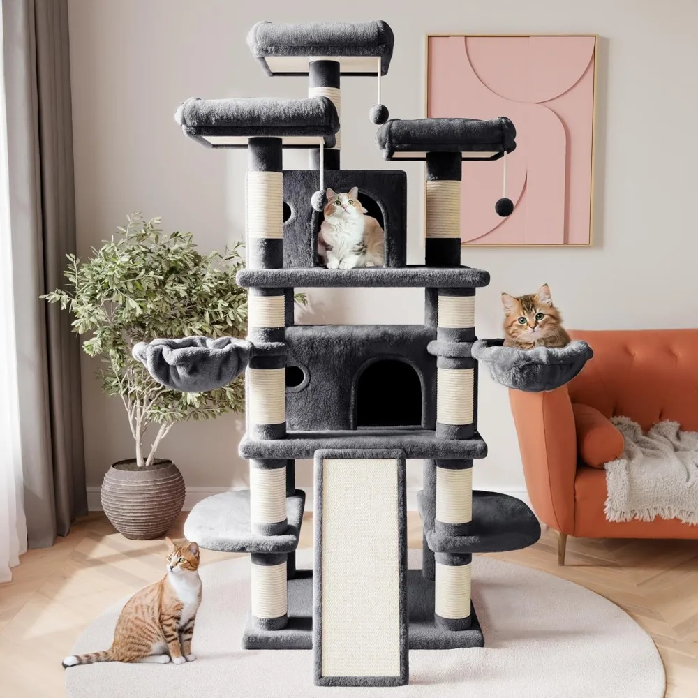 68 Inches Multi-Level Large Cat Tree for Large Kitties/Big Cat Tower with Condo/Cozy Plush ‌Pussycat Perches