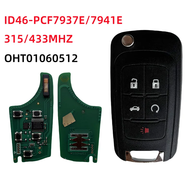 

For Chevrolet Cruze Spark Malibu Aveo Sail Trax For Buick Encore 315/433Mhz ID46 Chip Sticker 5 Button Blade Flip Remote Car Key