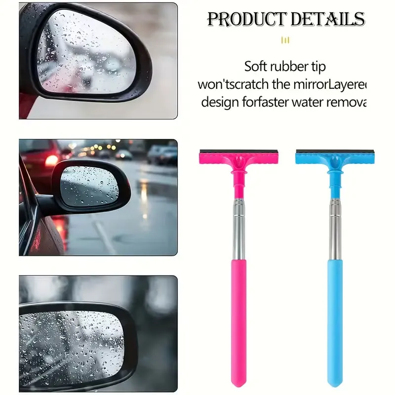 Paquete de 2 cepillos telescópicos portátiles para coche, limpiador de espejos retrovisores, limpiador de cristales de coche, eliminador de escarcha, raspador de doble cara con cuchillas suaves que no dañan el cristal, longitud ajustable, adecuado para parabrisas, ventanas laterales y techos solares