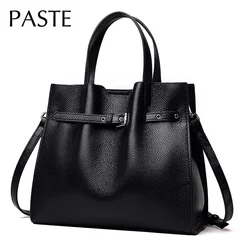 New 2025  Winter Large Tote Luxury Natural Cow Leather Women's Shoulder Bag Autumn Cowskin Commuter Female Handbag Kakhi