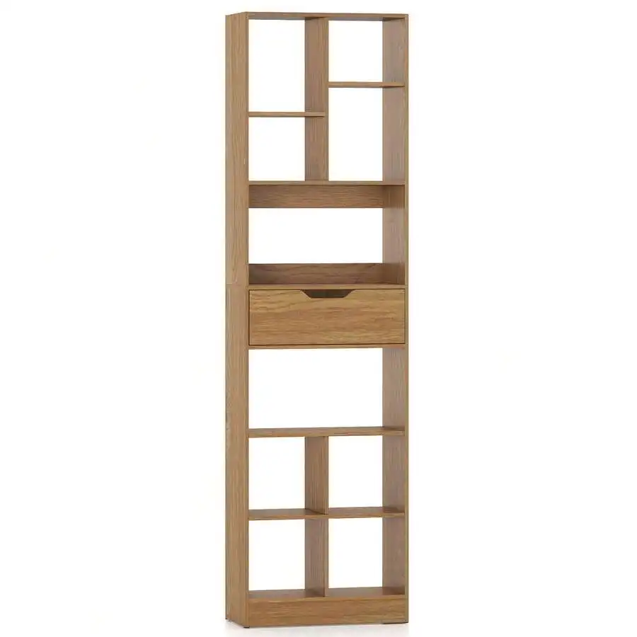 1/2 PCS 71' Bookcase With Drawer 10 Open Cubes Anti-Toppling Kits For Living Room Study Natural/White