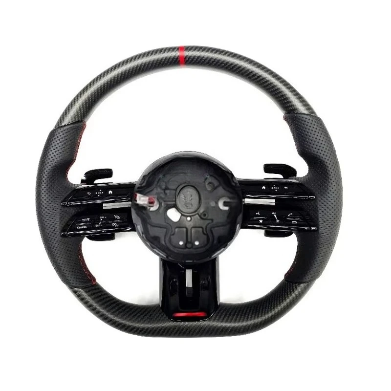 

Premium carbon fiber steering wheel that provides racing enthusiasts with increased grip comfort and durability