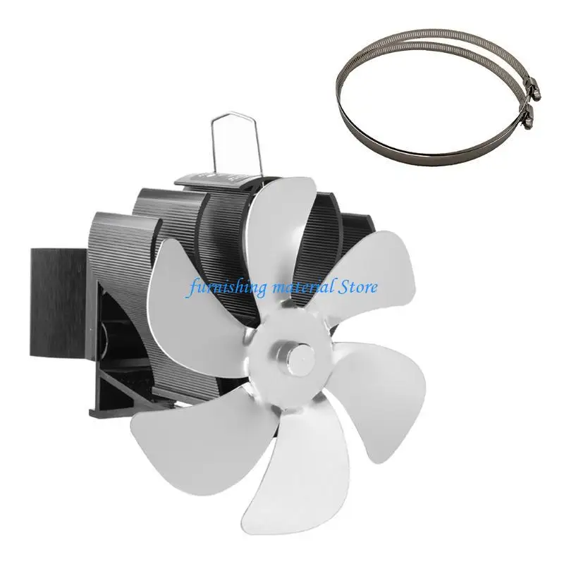 Y5GD مروحة موقد خشب فعالة 6 شفرات مروحة موقد خشب تعمل بالطاقة الحرارية مع ميزان حرارة #5