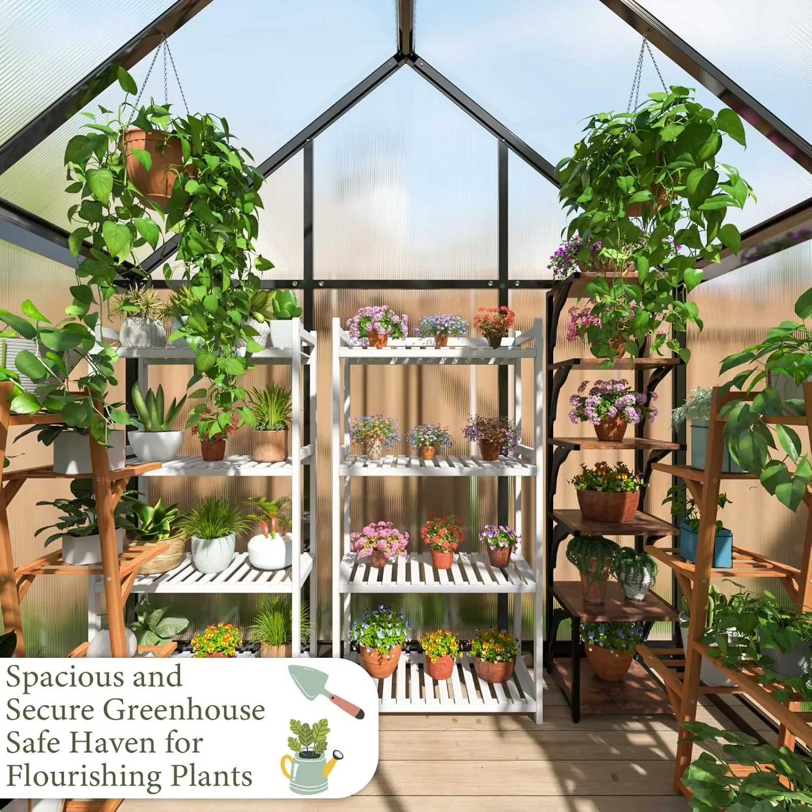 HOT Greenhouse for Outdoors | Polycarbonate Green House with Roof Vent and Quick Setup Structure, Aluminum Greenhouse for Garden Backyard, Black